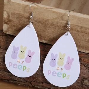 NEW EASTER BUNNIES PASTEL COLORS MY PEEPS FAUX LEATHER DANGLE PIERCED EARRINGS